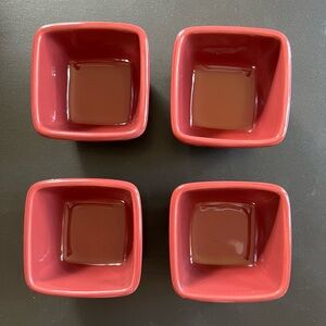 Longaberger Pottery Woven Traditions Paprika Square Ramekins/Dessert Bowls
